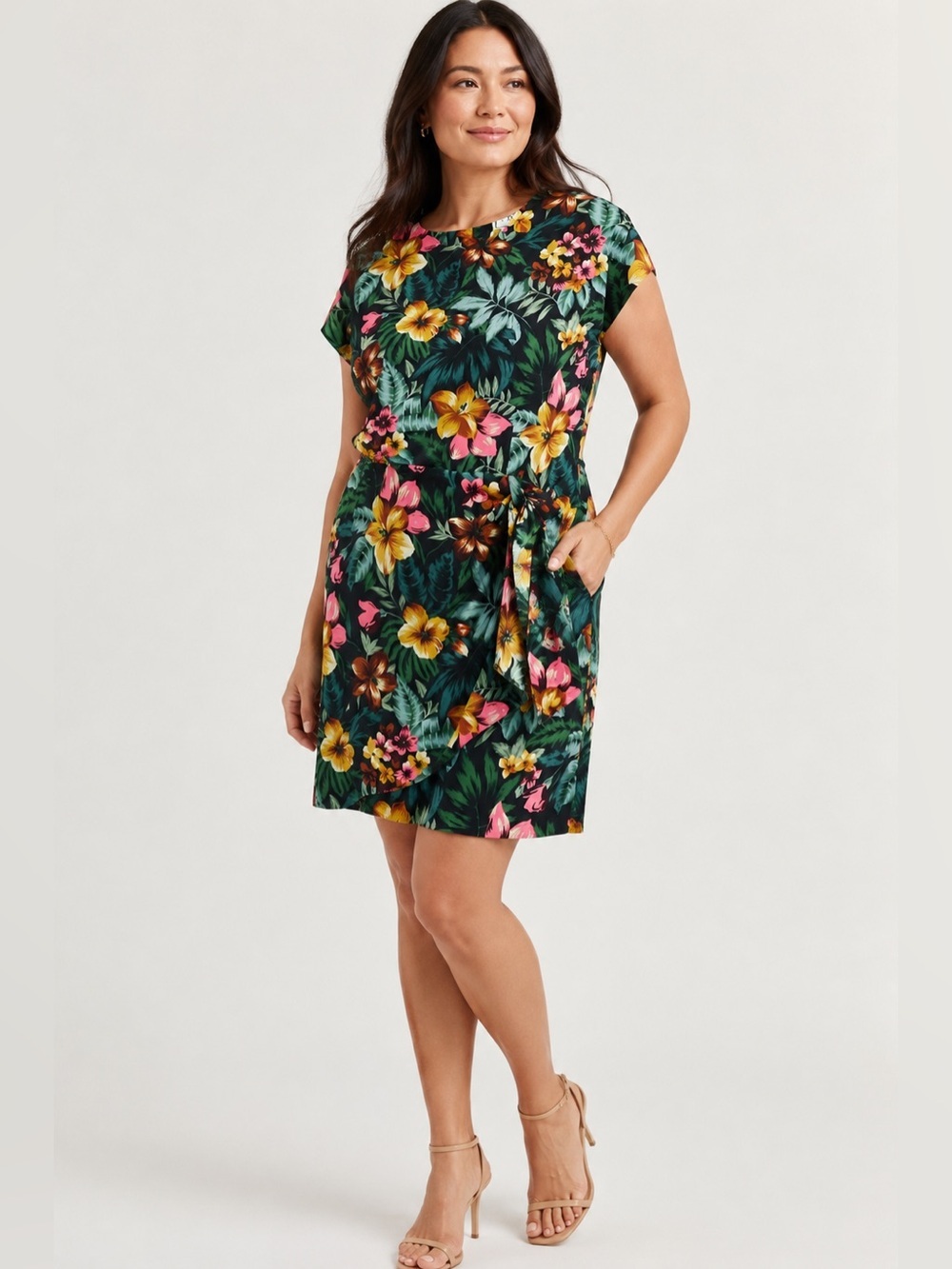 DJI Tropical Print Faux Wrap Front Dress Size 16